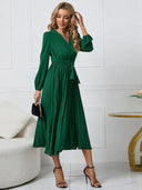 Chic Pleated Dress with Belt