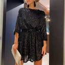 Glittering Women's Evening Dress with Stylish Waistband