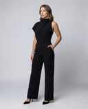 Chic Women's Jumpsuit - Sleeveless Round Neck, Wide Leg Design