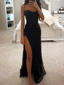 Chic Strapless Evening Dress with Side Slits