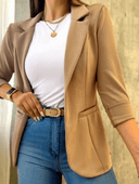 Chic Solid Color Blazer for Women - Notched Collar & Pockets