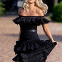 Ruffled Lace Off-Shoulder Maxi Dress