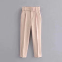 High-Waist Pants with Belt and Pockets for Effortless Style