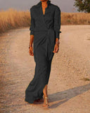 Chic Women's Maxi Dress with Unique Collar and Side Slit
