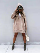 Chic Women's Hooded Dress with Pockets and Side Slits