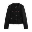 Chic Textured Blazer Jacket with Gold Accents for Women