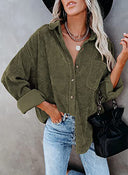 Chic Women's Corduroy Button-Up Blouse