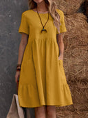 Chic Cotton Dress with Pockets and Ruffles
