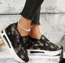 Floral Embroidered Women's Sneakers with Traction Sole
