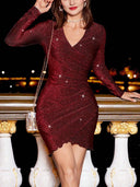 V-Neck Wrap Dress with Chic Sparkle