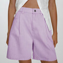 Chic High-Waisted Striped Fabric Shorts for Women