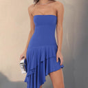 Chic Women's Asymmetrical Cocktail Dress with Ruffle Accents