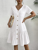 Chic Women's Button-Down Shirt Dress with Flared Skirt
