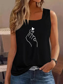 Artistic Women's Sleeveless Tee with Unique Hand Design
