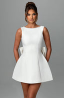 Chic Sculptural Mini Dress with Pearl Accents