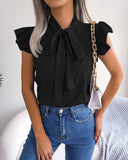 Chic Ruffle Detail Blouse with Bow Accent
