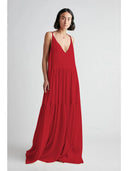 Elegant Women's Maxi Dress: Deep V-Neck & Flowing Skirt