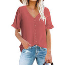 Chic Women's V-Neck Blouse with Ruffle Accents