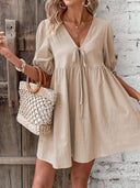 V-Neck Summer Dress with Gathered Design for Women