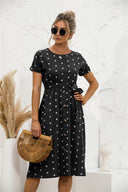 Chic Polka Dot Women's Dress with Button Placket