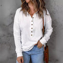Women's Textured Long Sleeve Blouse with Button-Down Collar