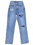 Trendy Ripped High-Waisted Jeans with Fringes for Women