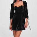 Chic Velvet Puff Sleeve Dress with Square Neck