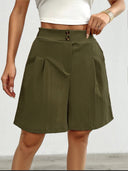 Chic Women's High-Waisted Pleated Shorts with Double Button Closure