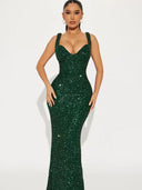 Stunning Sequin Evening Dress with Deep Neckline