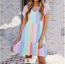 Colorful Striped Short Sleeve Dress for Women