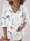 Floral Print Women's Blouse with Stylish Button Accents