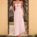 Chic Women's Maxi Dress with Deep V-Neck and Cut-Out Design