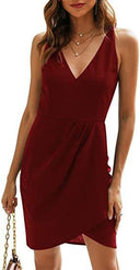 Chic Women's V-Neck Short Wrap Dress with Asymmetrical Hem
