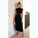 Chic Women's Maxi Dress with Stand-Up Collar and Unique Cut-Out Design