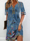 Floral V-Neck Short Dress for Women