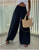 Elegant Women's Palazzo Pants with Stretch Waist and Pockets