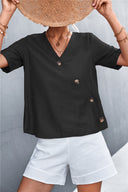 Stylish Women's Wrap Blouse with Button Accents