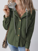 Textured Hooded Blouse for Women with Stylish Button Accents