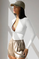Chic Women's Long Sleeve Zipper Bodysuit
