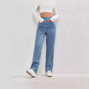 Women's High-Waisted Chino Trousers with Chic Button Placket