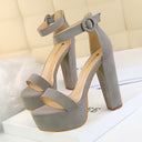 Ladies High-Heeled Platform Sandals with Adjustable Ankle Strap and Sturdy Block Heel by Heidi-Mode