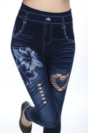 Floral Print High-Waisted Denim Leggings for Women