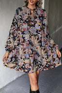 Paisley Print Women's Shirt Dress with Elastic Waist