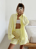 Linen Blouse and Shorts Ensemble for Women