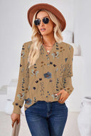 Floral Print Long Sleeve Women's Blouse with Button Placket