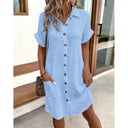 Chic Women's Button-Up Shirt Dress with Pockets