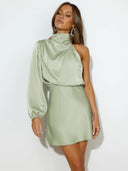 Chic Asymmetrical Satin Mini Dress for Women