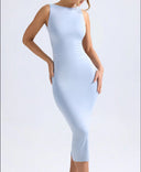 Figure-Flattering Midi Dress with Chic Neckline for Women