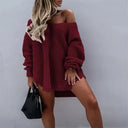 Chic Women's Oversized Knit Dress with Wide Neckline