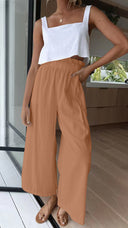 Women's Palazzo Pants with Stretchy Waist and Flowing Legs
